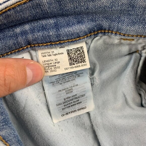 G Star Mens Pants 35 Blue Distressed Jeans 3301 Deconstructed Super Slim 35x32 - Picture 10 of 16